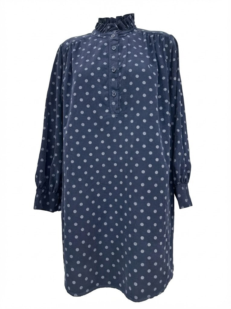 Polka dot babyfløjls tunika navy